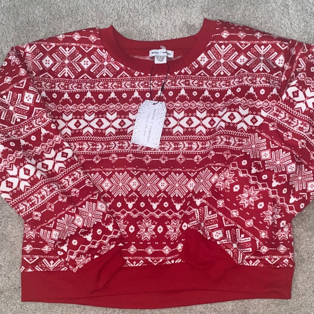 Better Together Holiday fair Isle sweatshirt Cropped‎ Jrs. Size Medium Red White